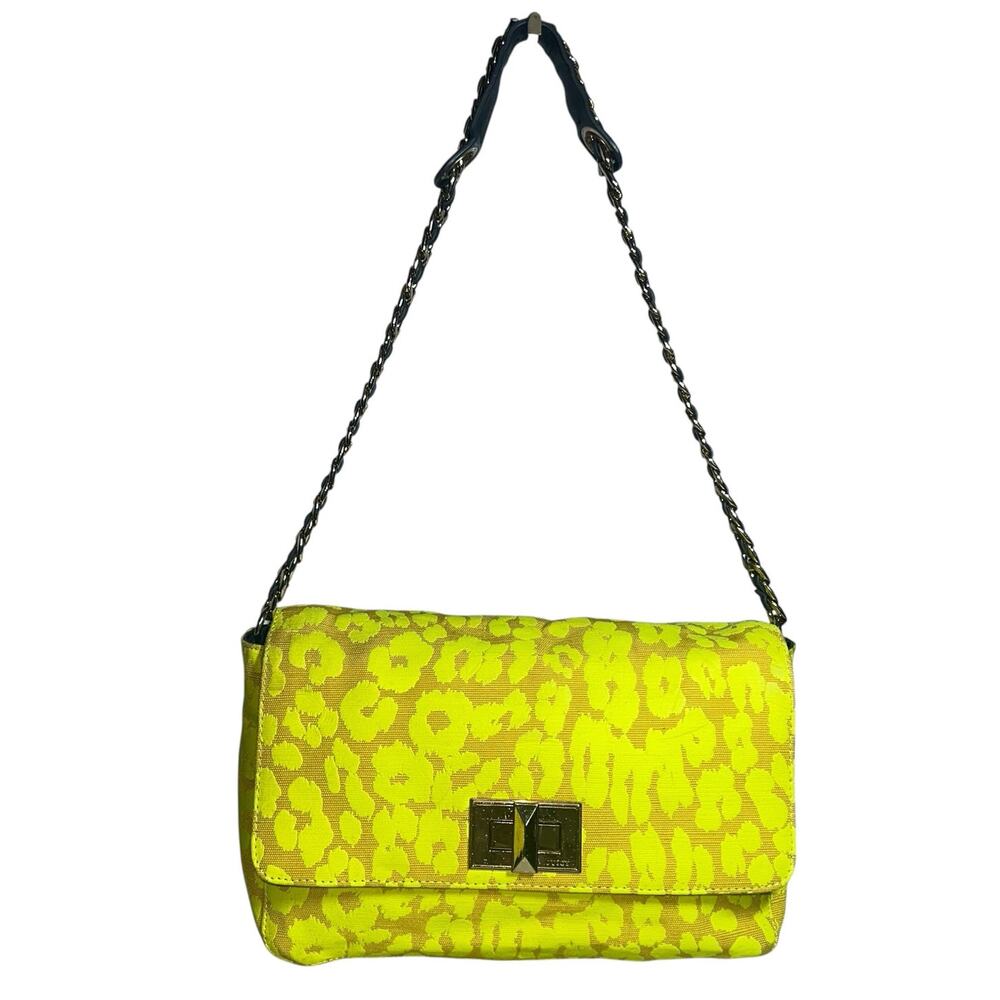 Juicy Couture Gretchen Neon Yellow Leopard Print Shoulder Bag Chain Strap Clutch